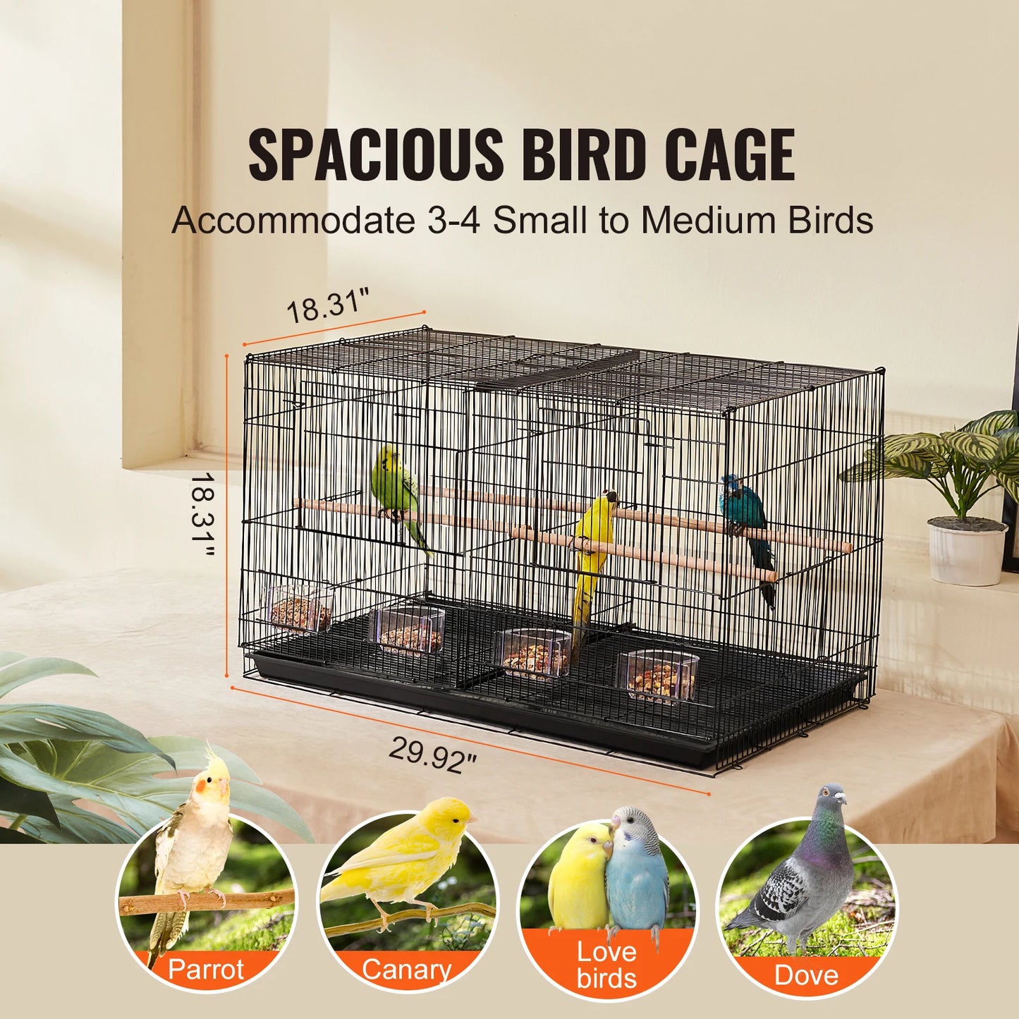 SucceBuy 30In Flight Bird Cage, Stackable Divided Small Animal Cage for all kinds of Birds, Pet Travel Bird Cage with Handle and Perch.
