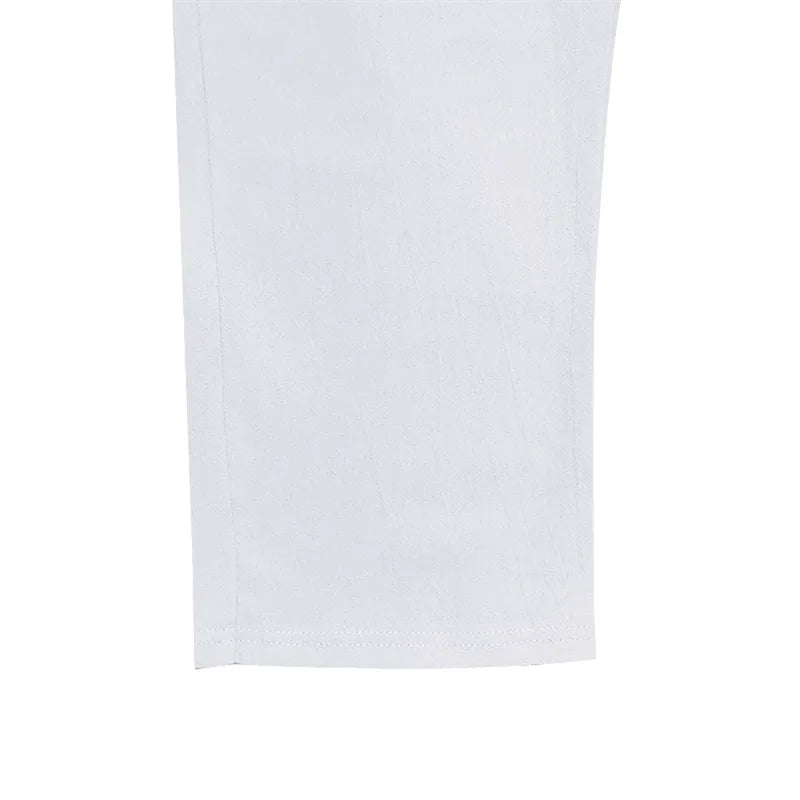 Men's Lightweight Linen Trousers with Adjustable Drawstring Waistband and Straight Leg Design.