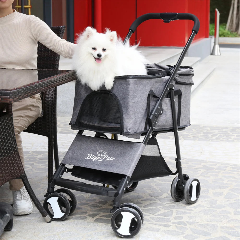 Pet Dog Stroller Foldable Travel Carrier Cart Cat/Dog Pushchair Jogger with 4 Wheels and Rain Cover