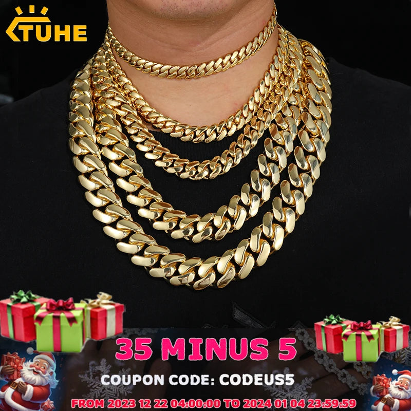 20mm Heavy Solid 18K Gold Plated Miami Cuban Link Chains Choker Necklaces for Men