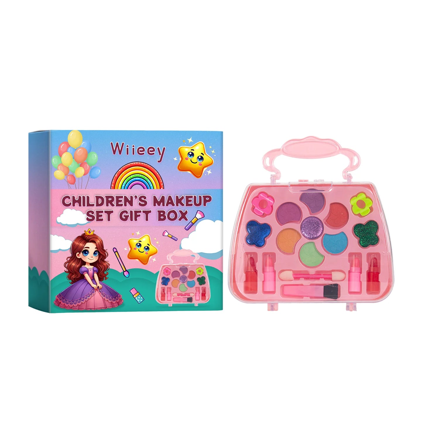 Christmas Gift Children's Makeup Gift Box, Safe and Non-toxic, Princess Makeup Toy Set, Girl's Lipstick & Eyeshadow Makeup Set.