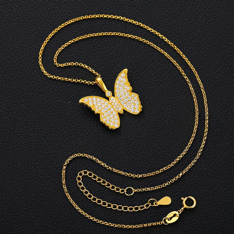 Real Moissanite Butterfly Pendant Necklace for Women 925 Sterling Silver