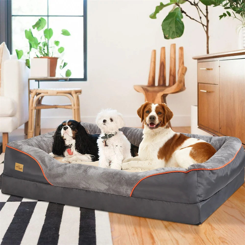 Jumbo Large Orthopedic Dog Bed Memory Foam Pet Sofa Couch, Waterproof Elevated Cushion, Warm Puppy Bolster Couch Removable Cover