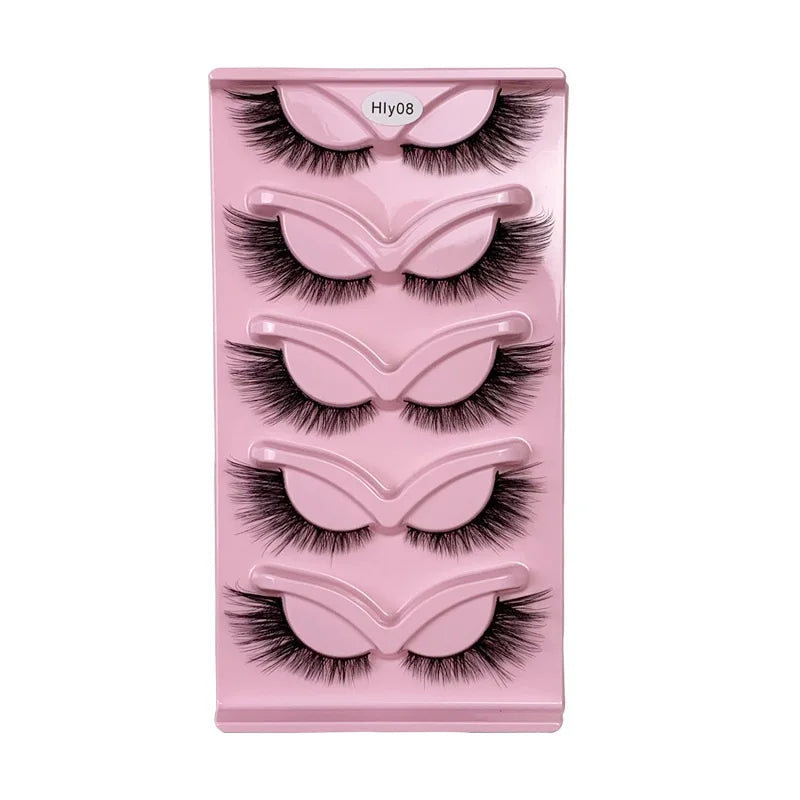 5 Pairs Full False Lashes Cat Eye Look 15mm Tail Elongated Eyelashes