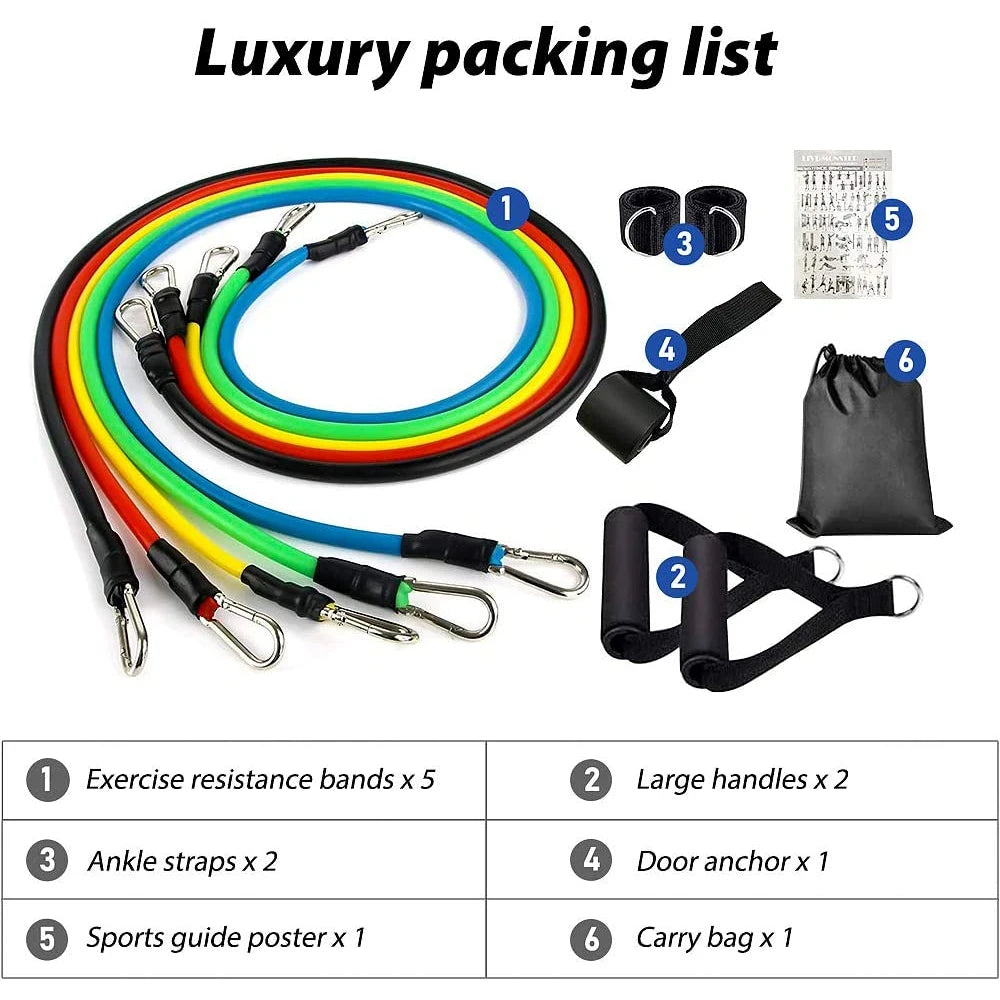 11PCS Elastic Rubber Resistance Expander Bands for Bodybuilding, Home Gym Equipment, Weight Training, Fitness