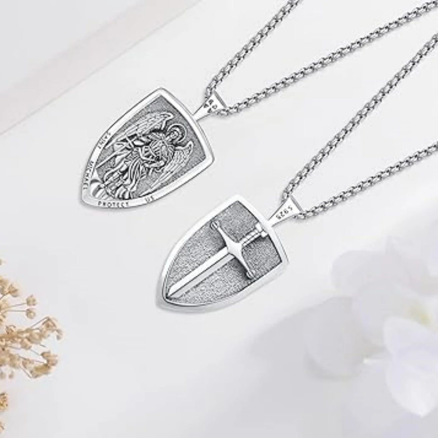 Saint Michael Cross Medal Protection Necklace 925 Sterling Silver