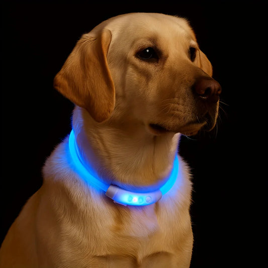 New LED Dog Collar USB Rechargeable，3 Mode Adjustable Glowing Dog Collar for Night Walking, Safe Reflective Pet Collar