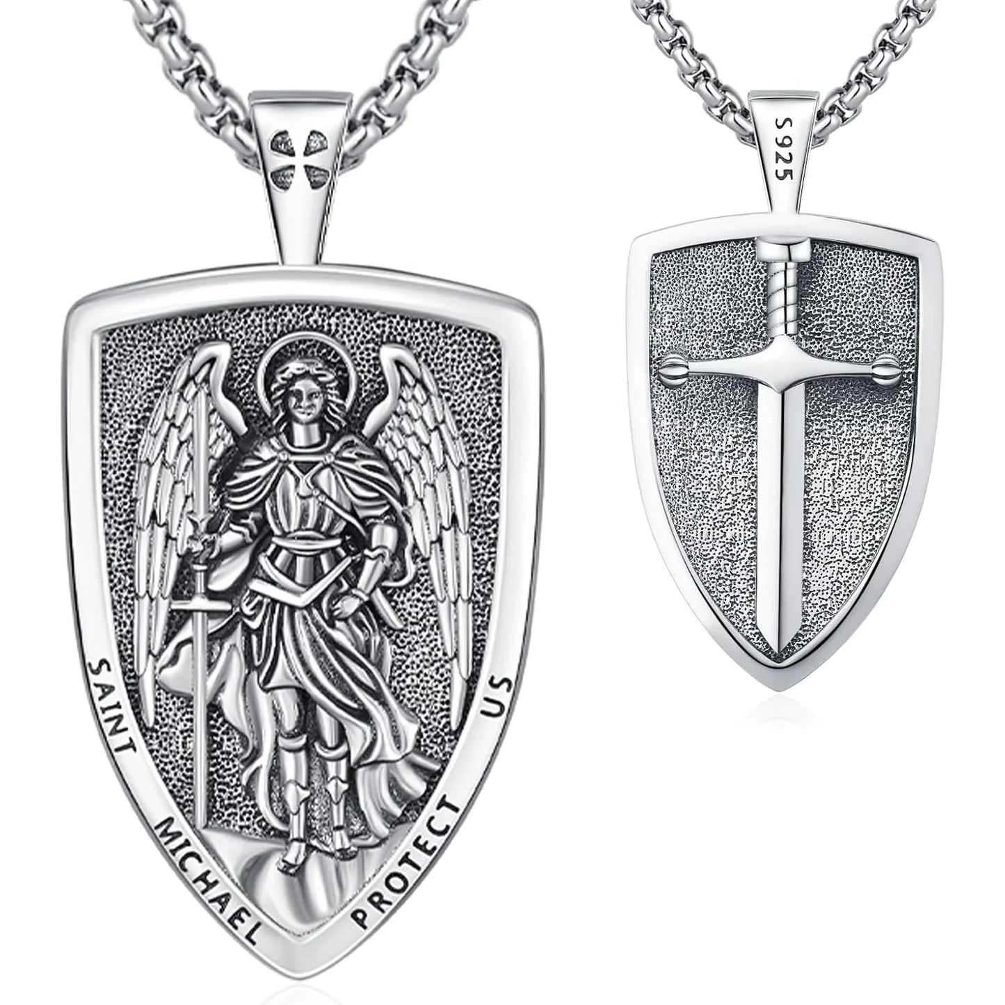 Saint Michael Cross Medal Protection Necklace 925 Sterling Silver