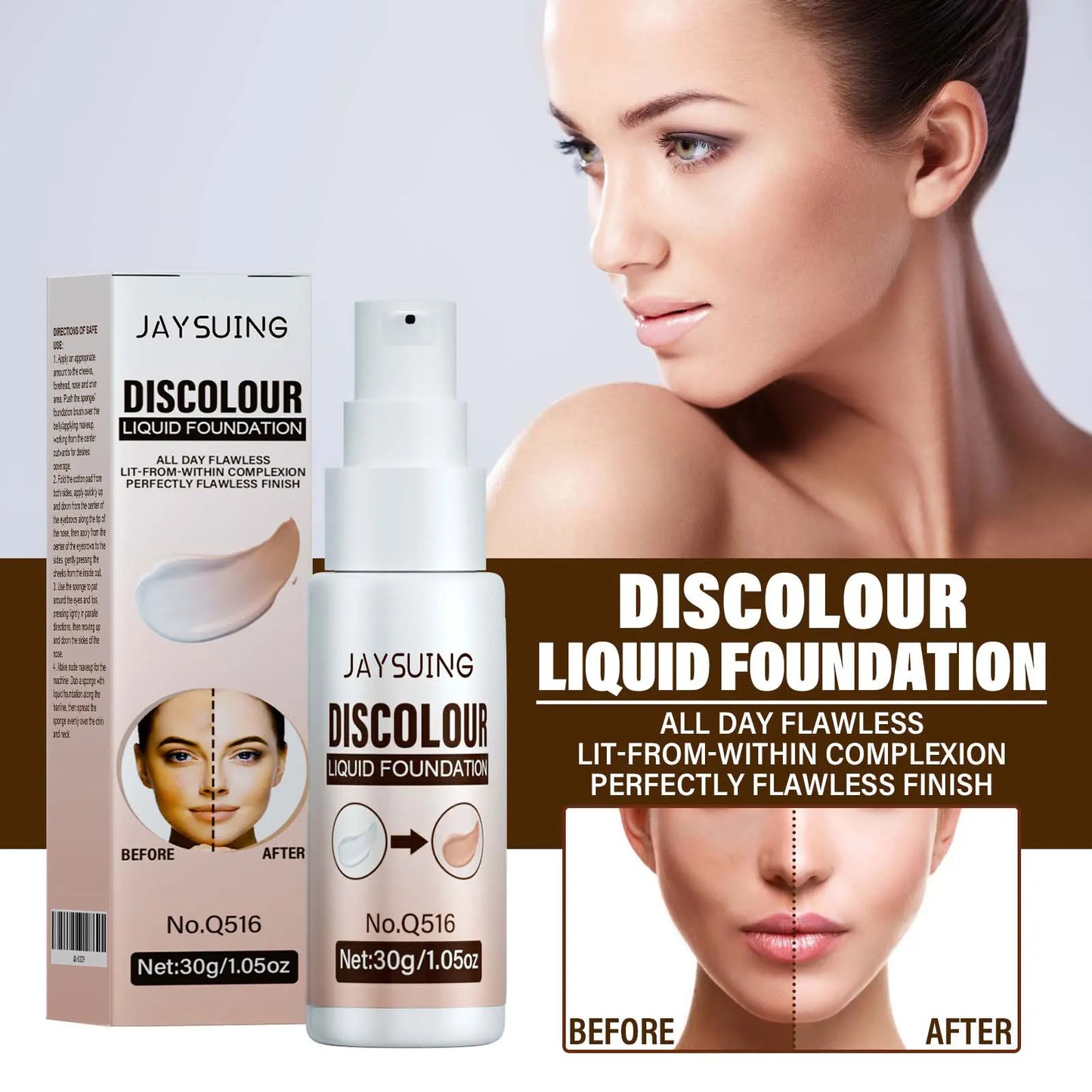 Jaysuing Liquid Foundation, Temperature Color Changing, Waterproof no Creasing Long-lasting Moisturizing.