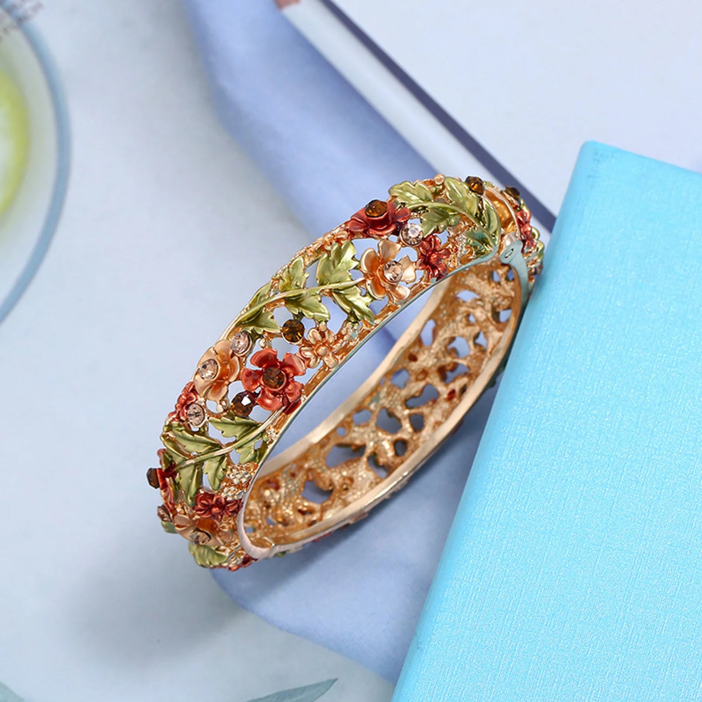 Ethnic Style Bracelets for Women Hallow Out Charm Flower Bangles