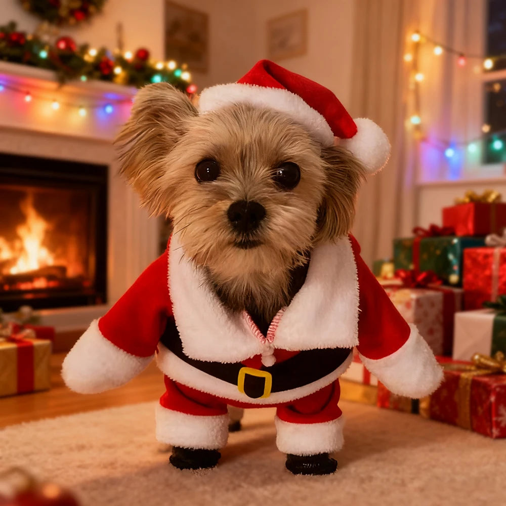 Cute Dog Santa Claus Outfit, Christmas Costume for Small Dogs and Cats, Yorkie Cosplay Clothes, Dress Up Jumpsuit