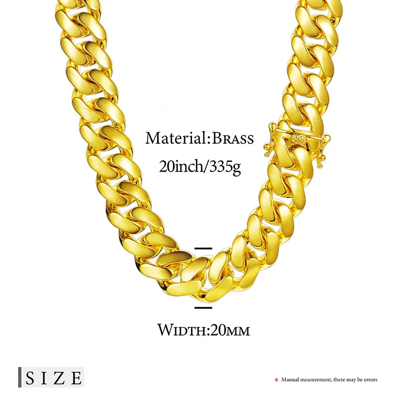 20mm Heavy Solid 18K Gold Plated Miami Cuban Link Chains Choker Necklaces for Men
