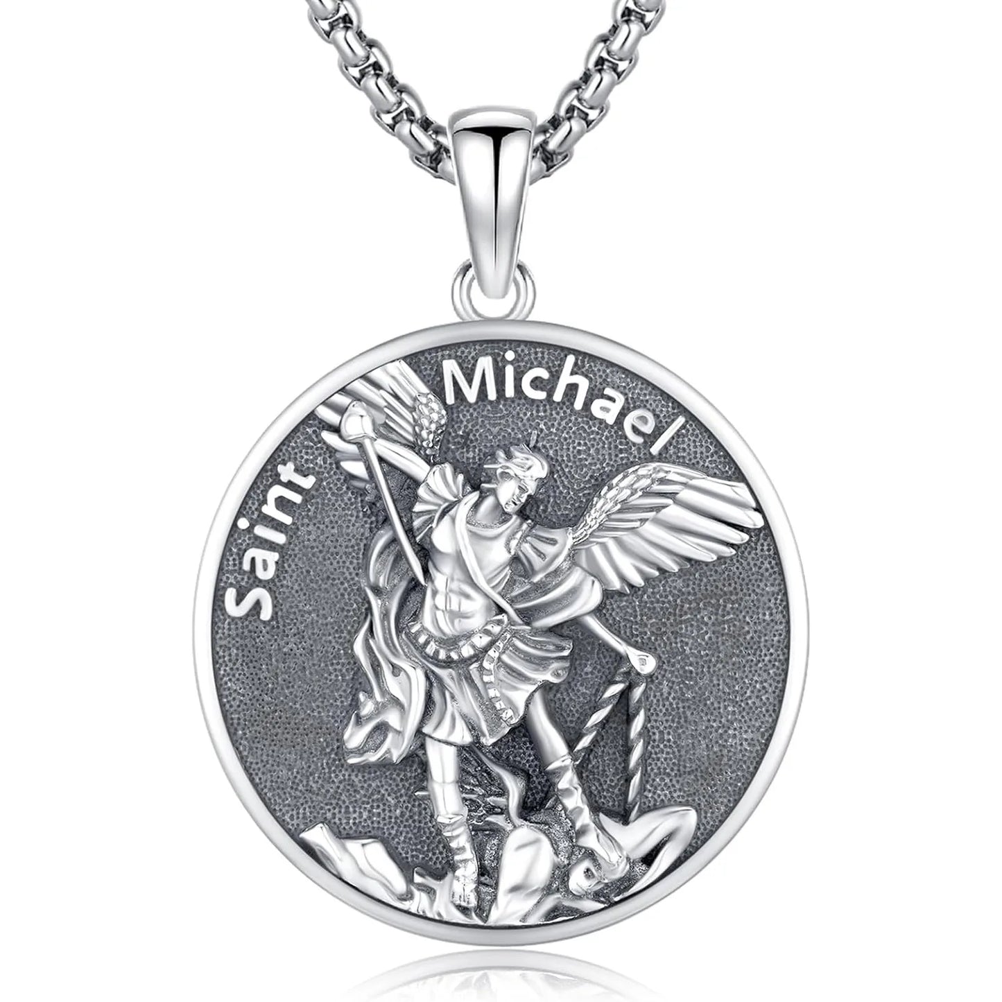 Saint Michael Necklace 925 Sterling Silver Protection Amulet for Men/Women