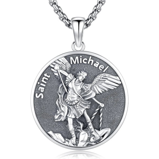 Saint Michael Necklace 925 Sterling Silver Protection Amulet for Men/Women