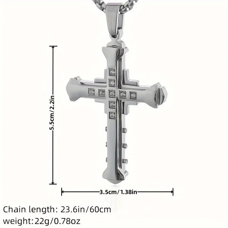 1PC/ Titanium Alloy Cross Pendant Necklace Inlaid with Zircon