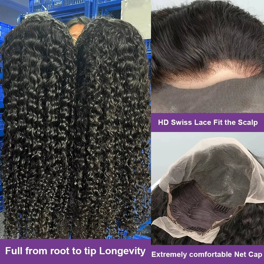 Deep Wave Frontal Wig Transparent 13x4 13x6 HD Lace, Human Hair Curly Lace 40 Inch