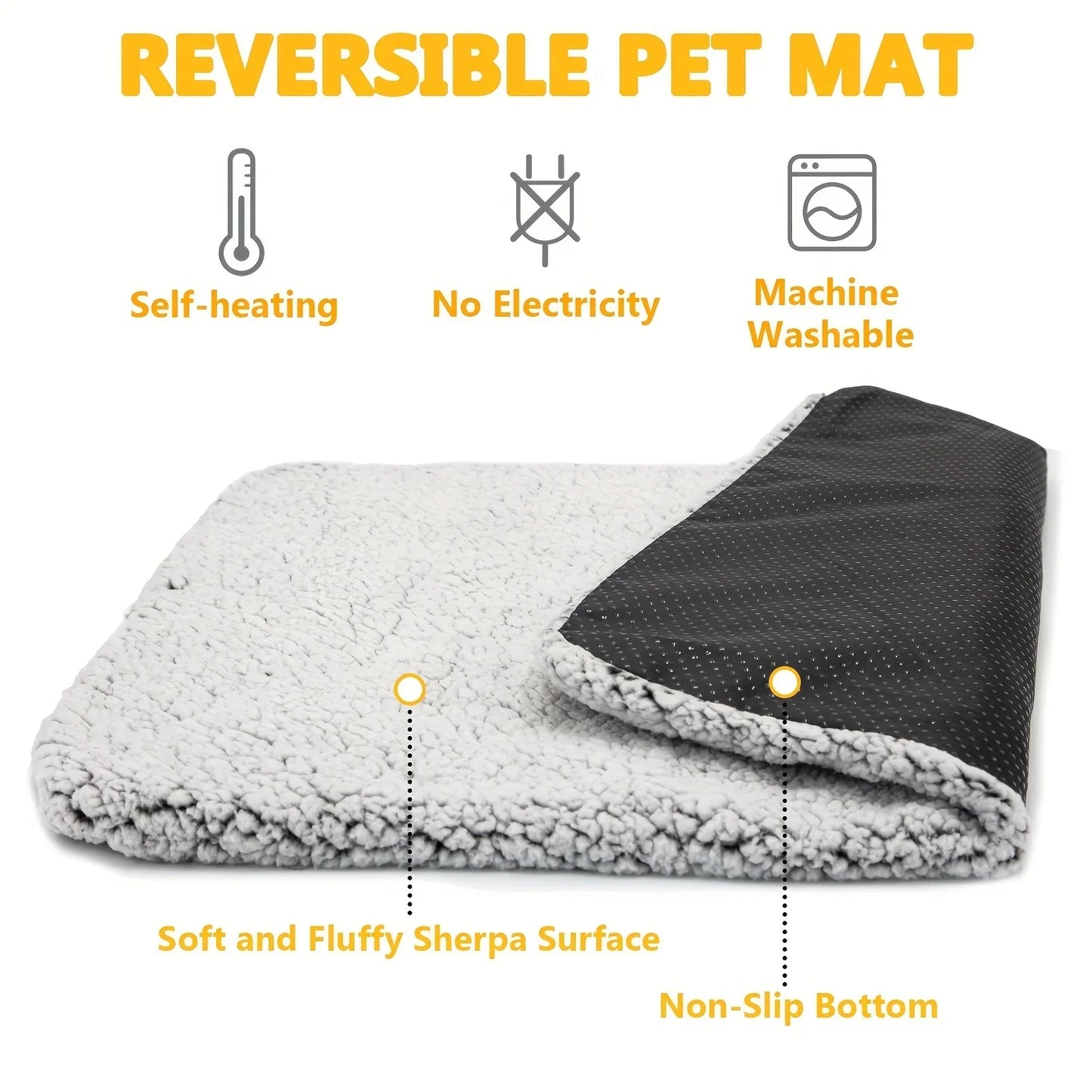 Winter Self-Heating Pet Pad Blanket for Dogs/Cats, No Electricity Thermal Mat with Anti-Slip Bottom, Warm Cushion for Puppy/Kitten