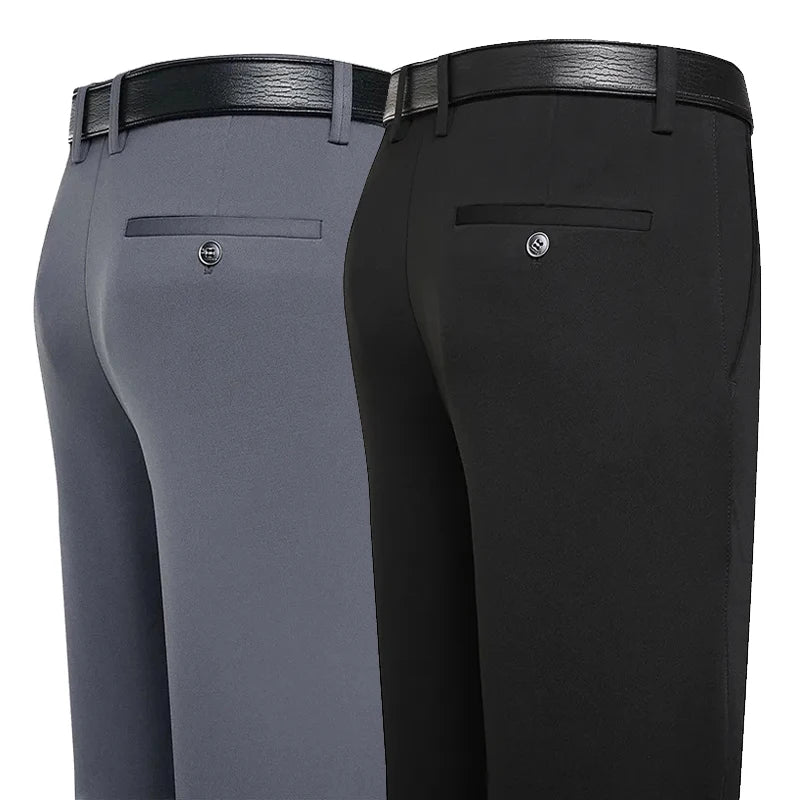 Suit Pants, Men Business Casual Trousers, Formal Dress Straight Pants Elastic, Black and Navy Blue Male Clothing