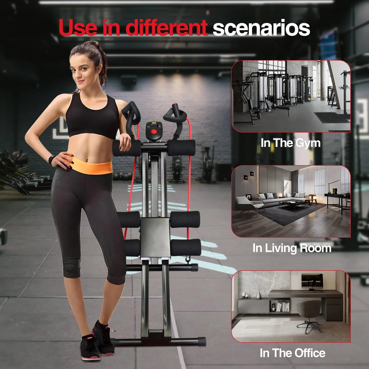 GIKPAL Foldable Ab Machine Workout Equipment for Home Gym, Core & Abdominal Trainer Fitness Equipment, Max 440lbs LCD Display