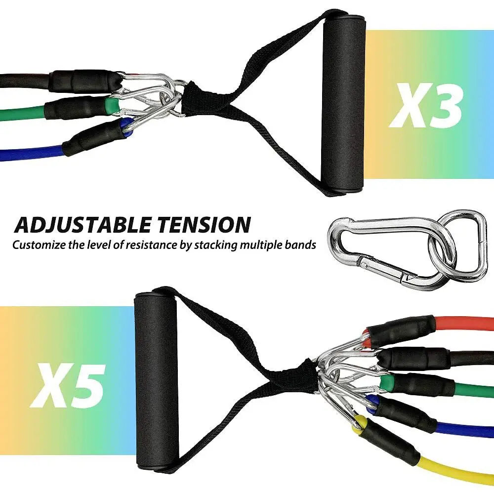 11PCS Elastic Rubber Resistance Expander Bands for Bodybuilding, Home Gym Equipment, Weight Training, Fitness