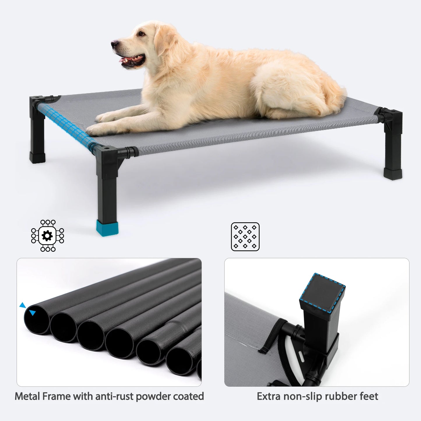 Elevated Cooling Raised Pet Cot, Chew Proof, Washable Breathable Mesh and Metal Frame