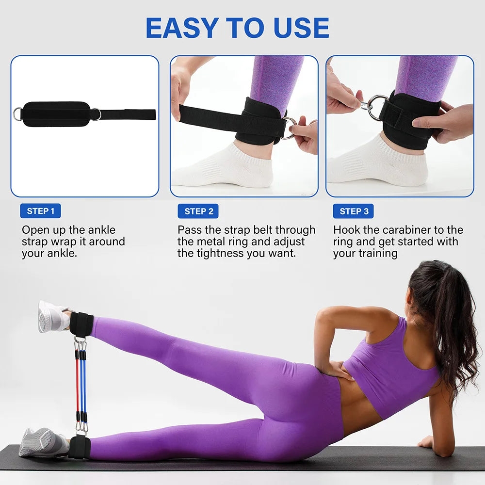 TPE Resistance Bands Ankle Straps Fitness Set, D-Ring Support Ankle Cuffs, Yoga Gym Equipment, Guard Leg Strength Safety Extensions