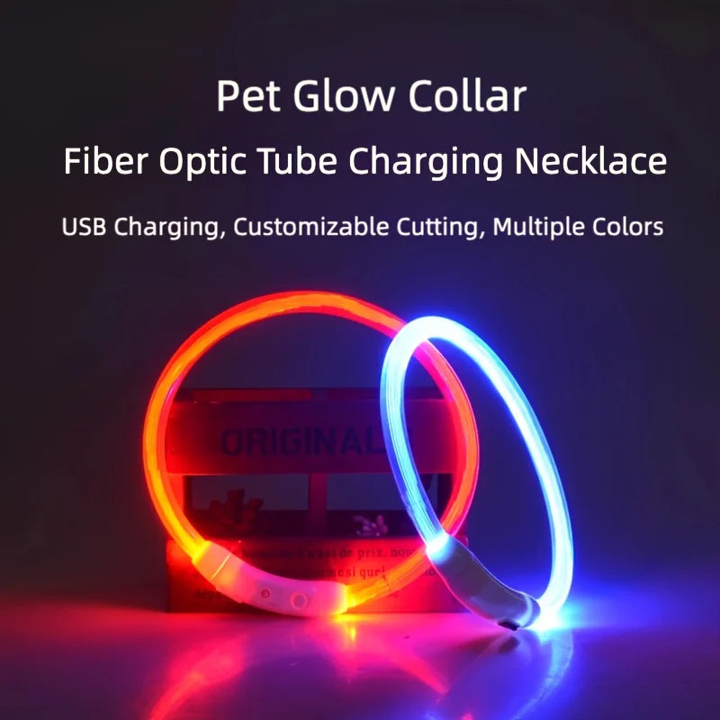 New LED Dog Collar USB Rechargeable，3 Mode Adjustable Glowing Dog Collar for Night Walking, Safe Reflective Pet Collar