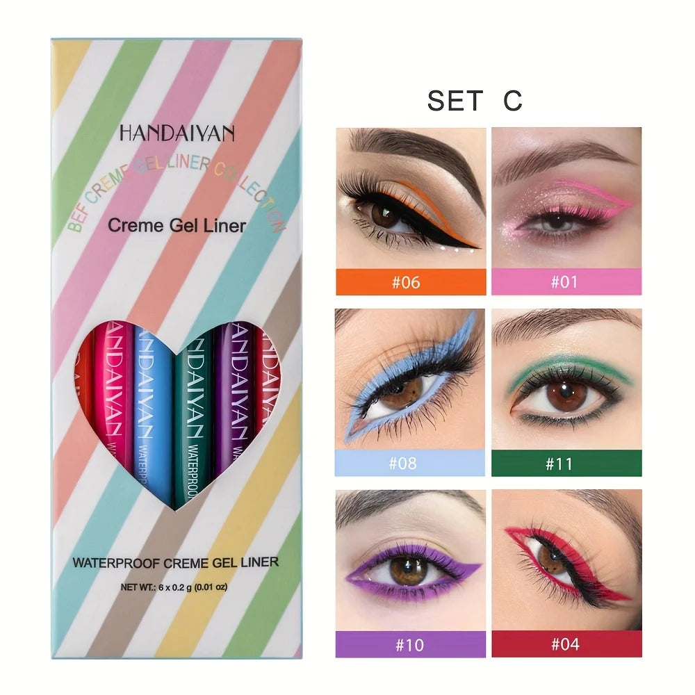 6-Piece Retractable Eyeliner Pencil Set – Waterproof & Smudge-Proof Gel Liners, Colorful Long-Lasting Eye Makeup Kit
